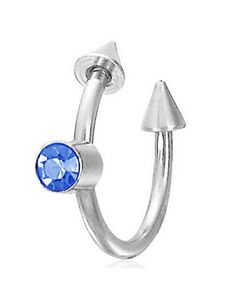 Øjenbrynspiercing med Spike Kugler & Blå Sten - 1,2 x 10 mm