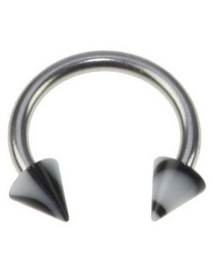 Rund Øjenbrynspiercing med Sorte og Hvide Spike Kugler - 1.2 x 8 mm