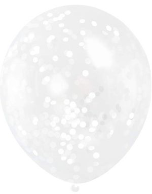 6 stk 30 cm Gennemsigtige Balloner med Hvid Konfetti