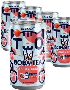 DATO PRODUKT - 24 styk Boba Cat Original Milk Tea - Popping Bubble/Boba Tea - Helt Brett 24x315 ml (Taiwan)