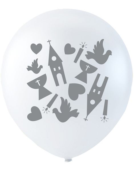 6 stk 26 cm - Hvide Balloner Konfirmation
