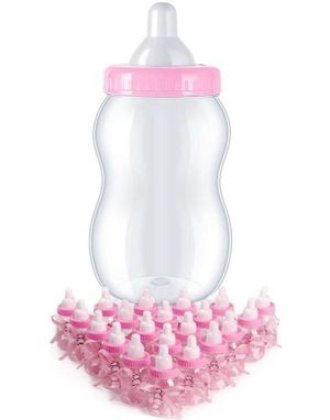 Stor Baby Rosa Tåteflaske m/ 30 Små Tåteflasker (Gjestegaver/Pynt)