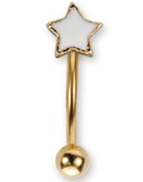 Guldfarvet Øjenbrynspiercing med Hvid Stjerne - 1.2 x 8 mm