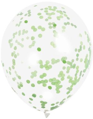 6 stk 30 cm Gennemsigtige Balloner med Grøn Konfetti