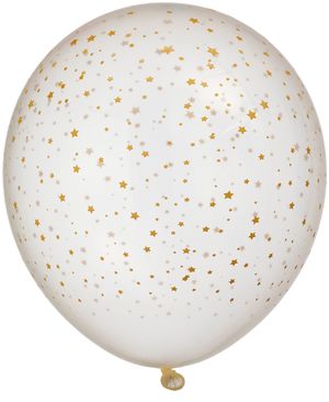 6 stk Klare Balloner med Guldfarvet Stjernemotiv 30 cm