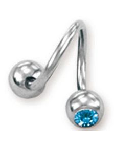 Curve Øjenbrynspiercing med Lyseblå Sten - 1.2 x 8 mm