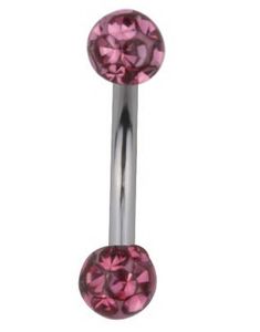 Dual Glitter Ball Øjenbrynspiercing - Rosa - 1.2 x 8 mm