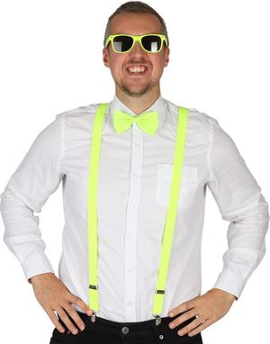 Kostumesæt - Neongule Briller, Bukseseler Og Sløjfe