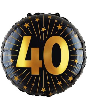 40-års Fejring - Sort og Guld Folieballon 46 cm