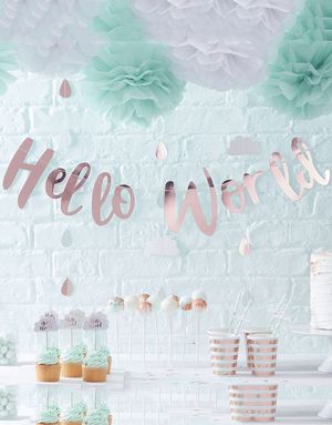 Rosè Gold-farvet Banner 1,5 Meter - Hello World