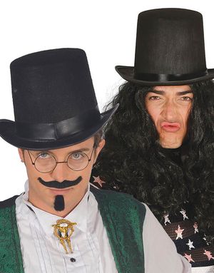 Sort Høj Top Hat med Satinbånd 17 cm