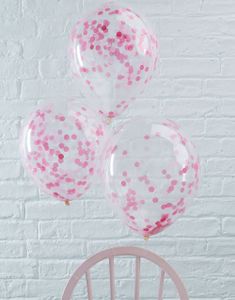 5 stk. 30 cm - Gennemsigtige Balloner med Pink Konfetti - Bland og Miks