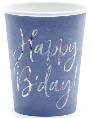 6 stk Blå Pappkrus 220 ml - Happy B'day