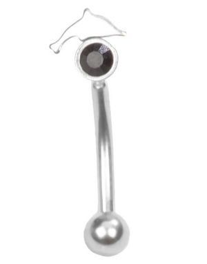 Øjenbrynspiercing med Sort Sten og Delfin - 1.2 x 8 mm