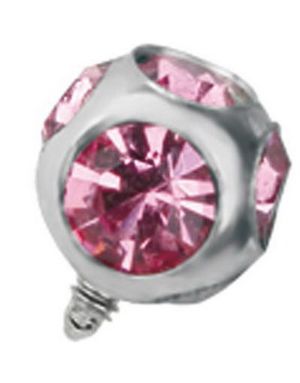 Sølvfarvet Dermal Anchor Kugle med Rosa Sten - Strl 3 mm kugle med 1,2 mm gevind