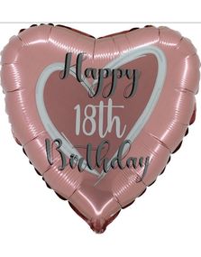 Happy 18th Birthday - Folie Hjerteballonger Rosegull