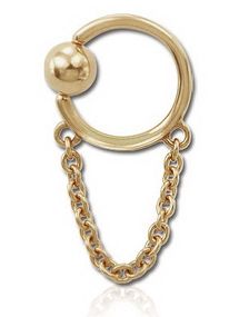 Guldfarvet BCR Piercing med Hængende Lænke - 1,6 x 12 mm