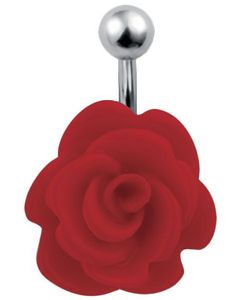 Navlepiercing med Udskåret Rød Rose