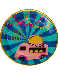 8 stk. Paptallerkner med Tacobus 23 cm - Let's Party