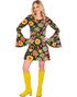 60's Kort Svart Hippiekjole med Fargerike Blomster til Dame - Large