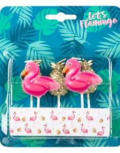 5 stk Flamingo og Ananas Kagelys - Flamingo Gold