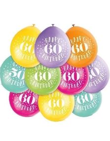 Happy 60th Birthday - 10 stk Flerfarget Ballonger 22,8 cm