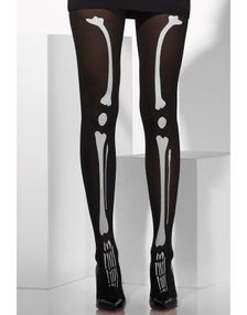 Sorte Strømpebukser med Skeletprint