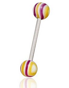 Stribet Gul/Rosa/Hvid Tungepiercing