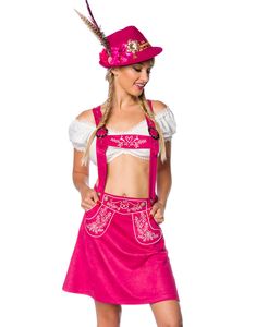 Kort A-Formet Oktoberfestskørt i Rosa med Seler og Broderi
