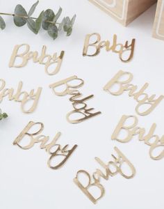 Gullfarget Baby Løkkeskrift Konfetti - Oh Baby