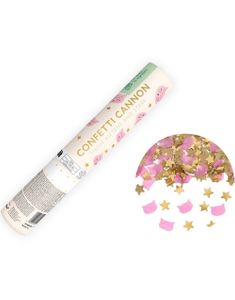 Konfettikanon med Rosa Katter og Gullstjerner 20cm 