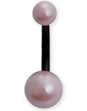 Sort Navlepiercing med Rosa Perler