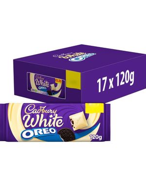 17 St Cadbury White Oreo - Hvid Chokoladeplade med Oreobidder 120 Gram - Hel Kasse