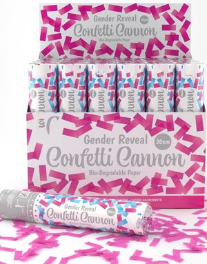 1 stk Lille Gender Reveal Konfettikanon med Lyserød Konfetti - Pige 20cm (Biologisk Nedbrydelig)