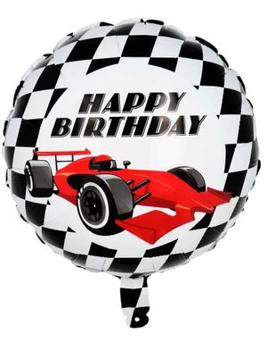 Happy Birthday - Rund Folieballong med Racingmotiv 45 cm