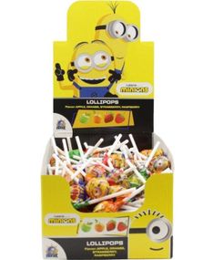 120 stk Minion Lollipops - Assorterede Kærligheder på Pind med Frugtsmag - Hel Kasse 1,2 kg