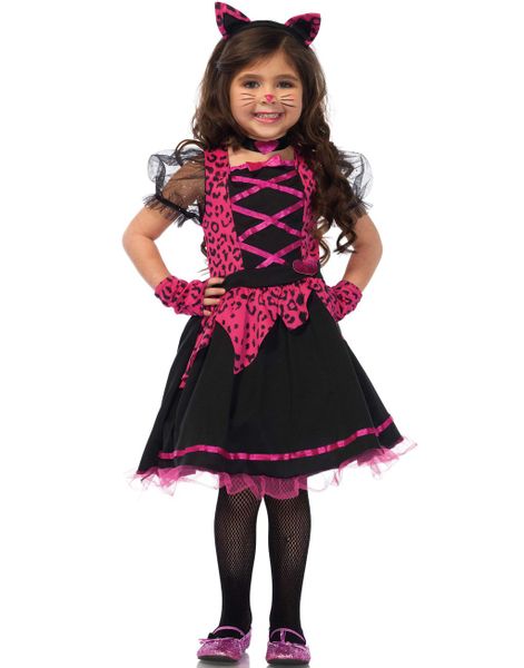 Pink og Sort Kattekostume til Børn 5 Dele