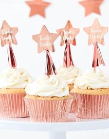 12 stk Rose Gullfarget Stjerne Kaketopper med Tassel - Twinkle Twinkle