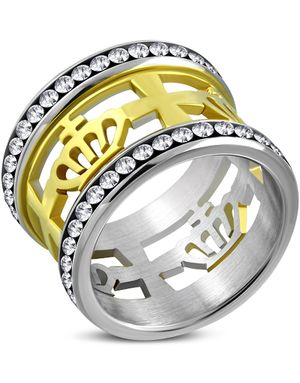 Royalty Crown - Guldfarvet Stålring med Klare CZ Sten