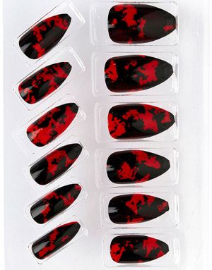 12 stk Sorte Stiletto Kunstige Negle - Blood Nightmare 