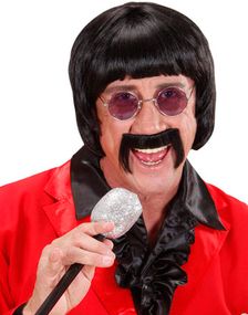Sort Beatles Inspireret Paryk med Overskæg og Briller
