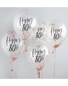 5 stk 30 cm Gjennomsiktige Happy 80th Ballonger med Rosegull Konfetti