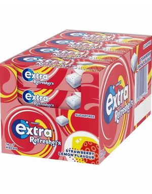 16 stk Extra Refreshers Strawberry Lemon - Tyggegummi med jordbær- og citronsmag - Hel æske 249,6 gram (Sukkerfri)