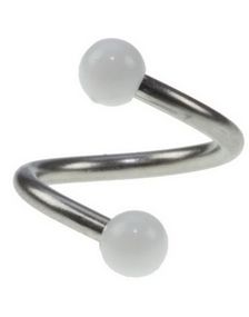 Curve Øjenbrynspiercing med Hvide Kugler - 1.2 x 8 mm