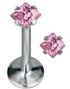 Labret Piercing med Firkantet Rosa Sten
