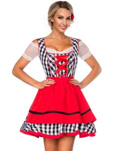 Ternet Sort og Hvidt Dirndl Oktoberfestkostume med Røde Dele