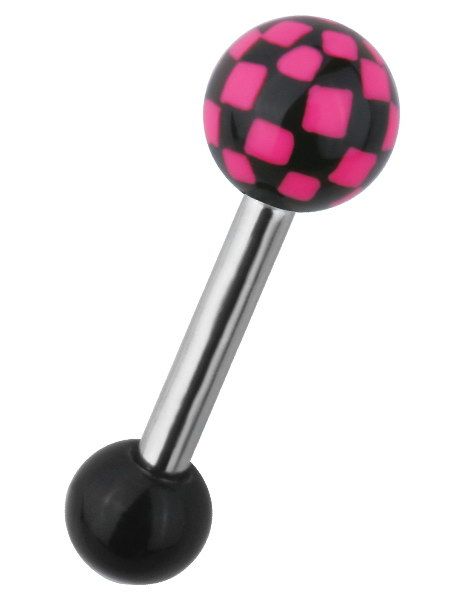 Tragus/Helix Ørepiercing m/Skakmønster - Sort/Rosa
