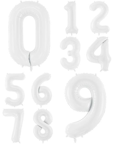 JUMBO Hvide Tal balloner 0-9 - 86 cm
