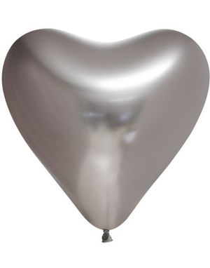 6 stk 30 cm - Glossy Sølvfarget Hjerteballonger