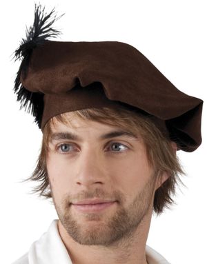Brun Middelalder Beret med Fjer
